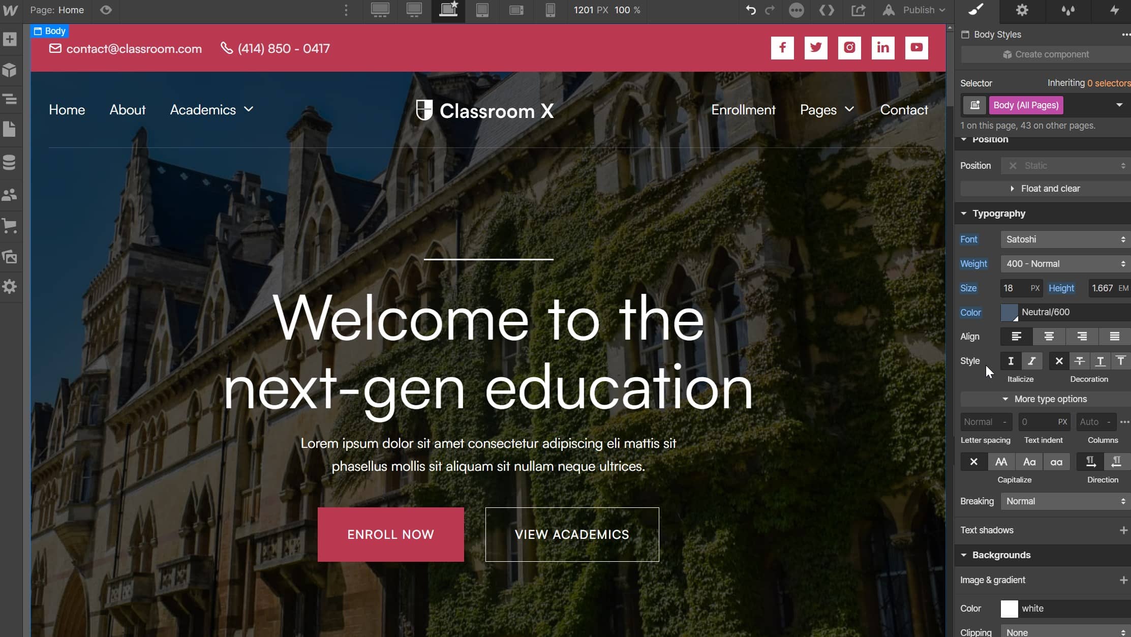 Typography - Classroom X Webflow Template